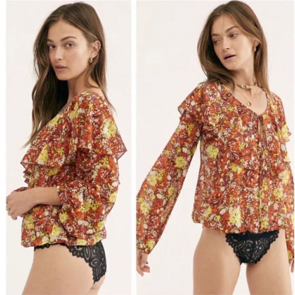 Free People Say It To Me Red Sienna Long Ballon Sleeve Bodysuit Size S NWOT